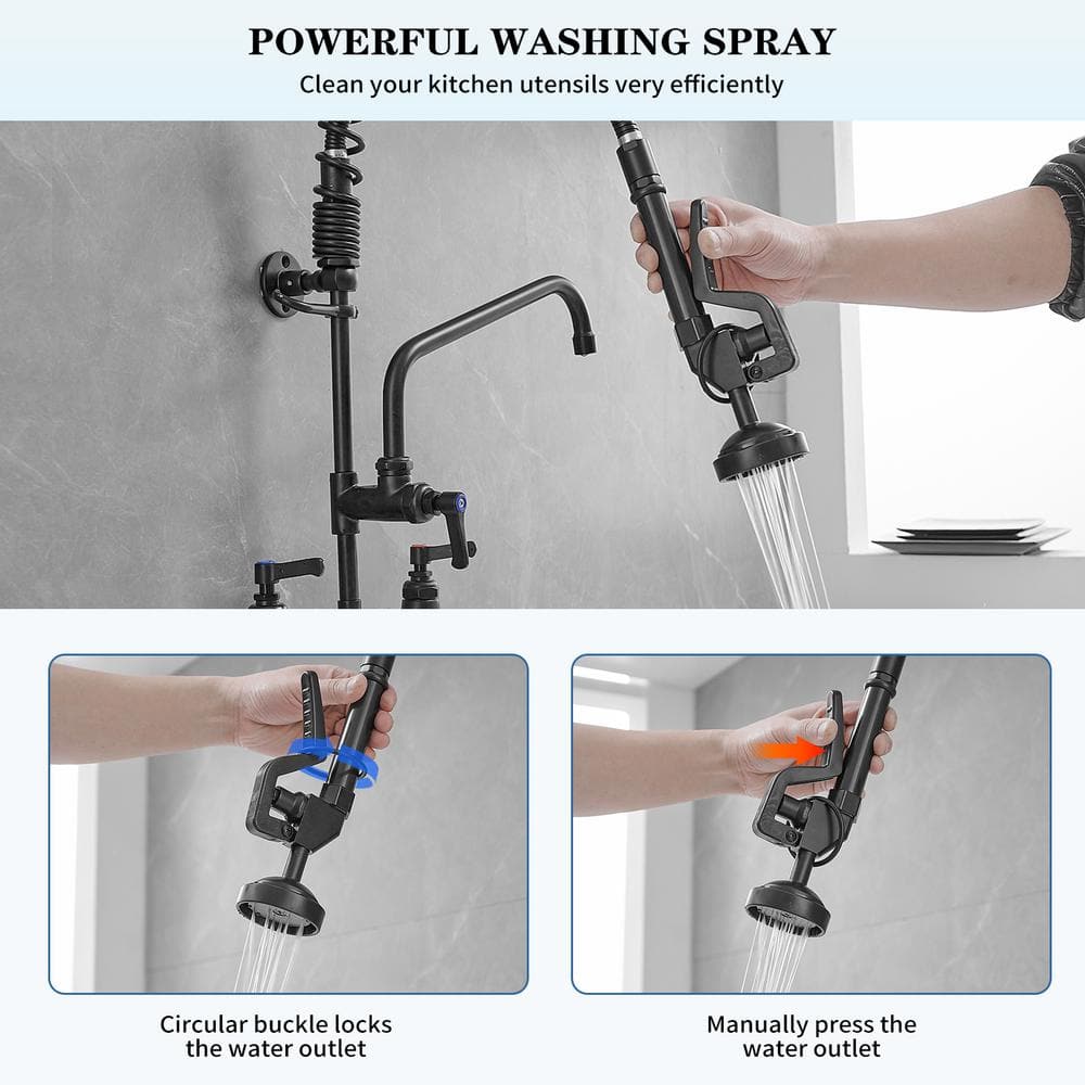 Matte Black Stainless Steel Wall-Mount Pull-Down Kitchen Faucet
