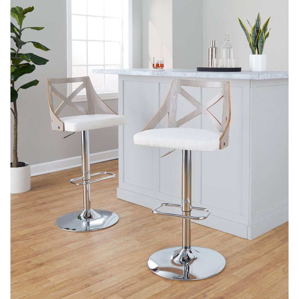 Adjustable Swivel White Upholstered Barstools with Metal Frame