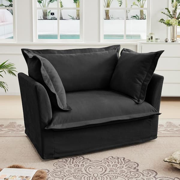 49 in. Flared Arm Chenille Upholstery Rectangle Sofa in Light Black with Big Back Cushion, 2 Big Toss Pillows