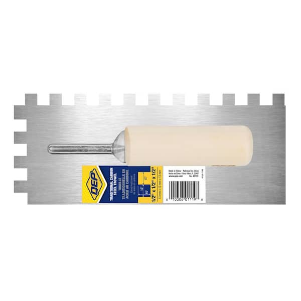 QEP 1/4 in. x 3/8 in. x 1/4 in. Comfort Grip Stainless Steel Square-Notch  Flooring Trowel 49916 - The Home Depot