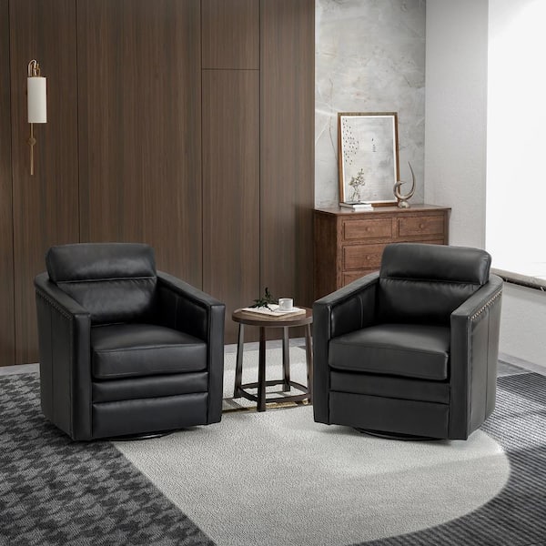 ARTFUL LIVING DESIGN Elvira Black Leather Arm Chair with (Set of 2)