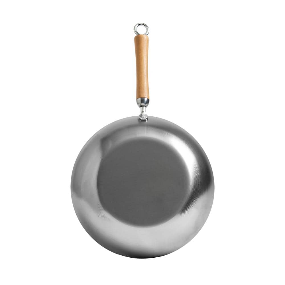 12-Inch Silver Carbon Steel Stir Fry Pan with Birch Handle
