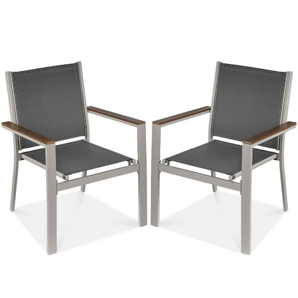 Best Choice Products Set of 2 Taupe Textilene Chairs with Armrests, Steel Conversation Accent Furniture for Patio