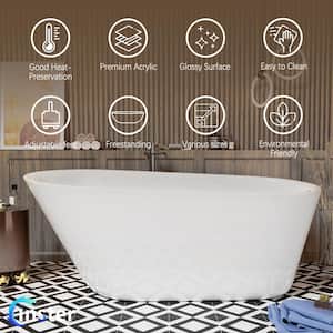 VELA 65 in. Modern Acrylic Luxury Stand Alone Flatbottom Tub Top Sloping Design Non-Whirlpool Soaking Bathtub in White
