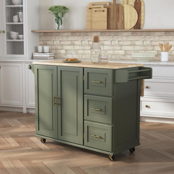 green kitchen dresser LARDER Unit with Reeded Glass Cabinets - Ramsey Residence Kitchen Decor