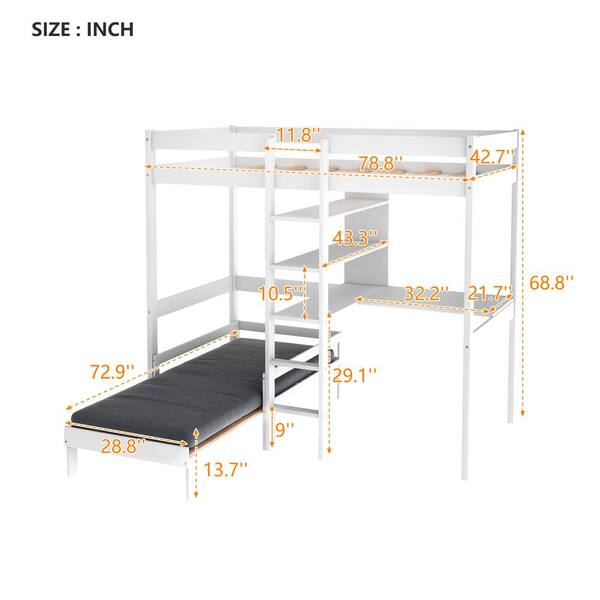 Eer White Twin Convertible Loft Bed, 30 Inch Bunk Beds