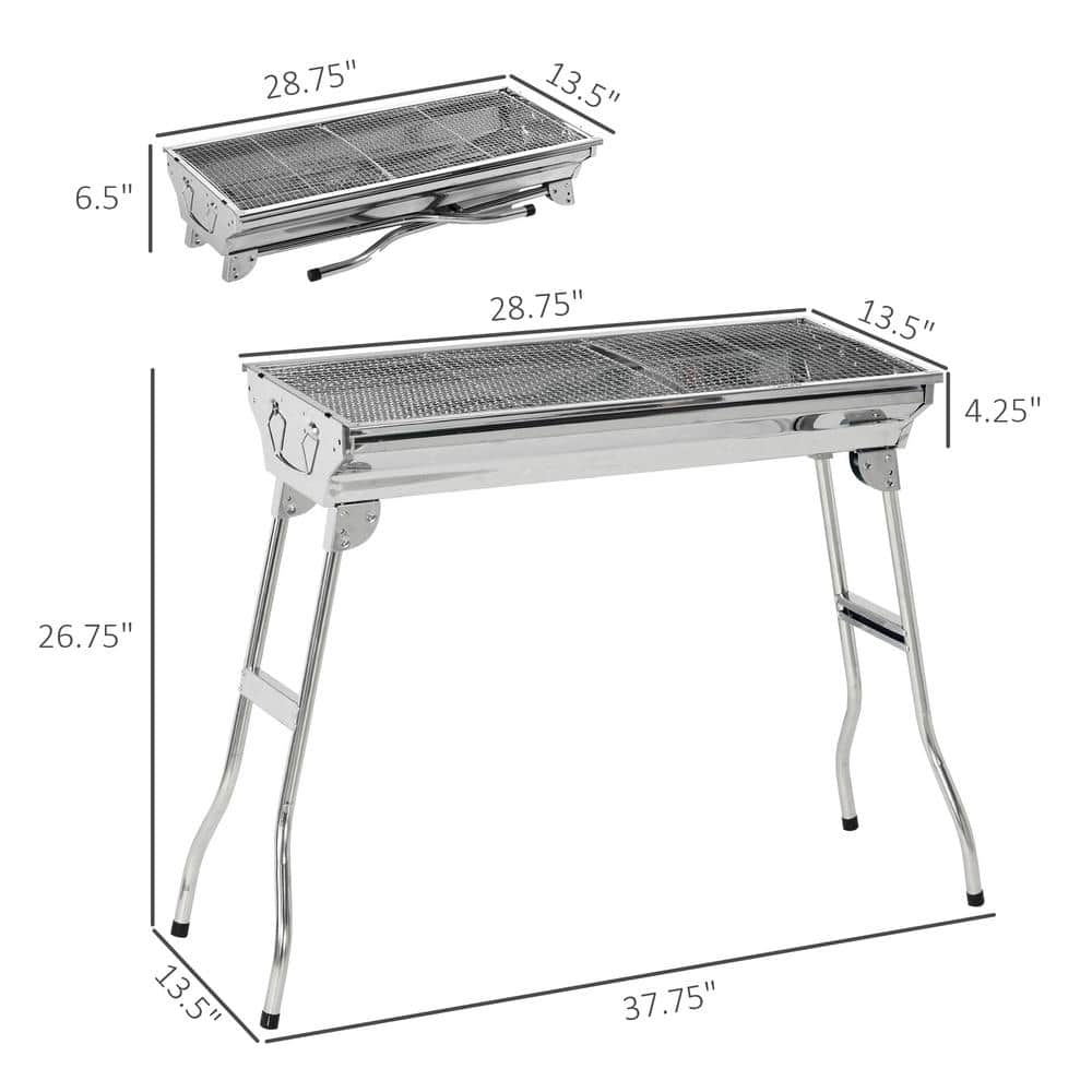 Stainless Steel Portable Hibachi Charcoal Grill with Folding Legs