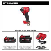 M18 FUEL 18V Lithium Ion Brushless Cordless 1/4 in. Hex Impact Driver with (1) 5.0 Ah, (1) 2.0 Ah Battery and Charger