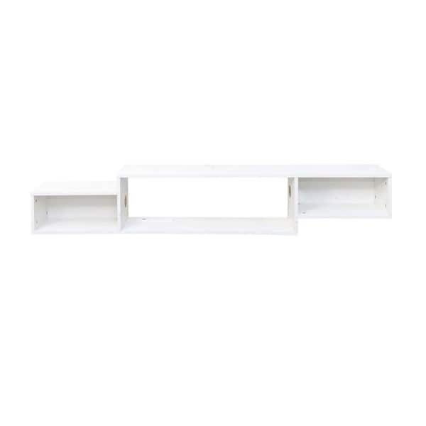 65.35 in. W x 9.06 in. D White Wood Decorative Wall Shelf with LED