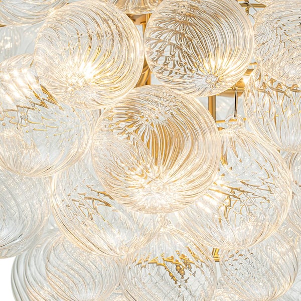 HUOKU Neuvy 27.6 in. W 9-Light Brushed Gold Brass Clear