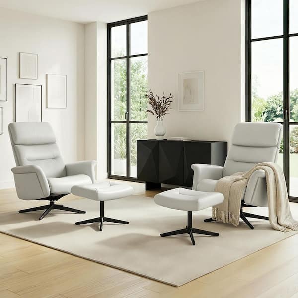 Spruce & Spring Harrison Light Grey Genuine Leather Reclining