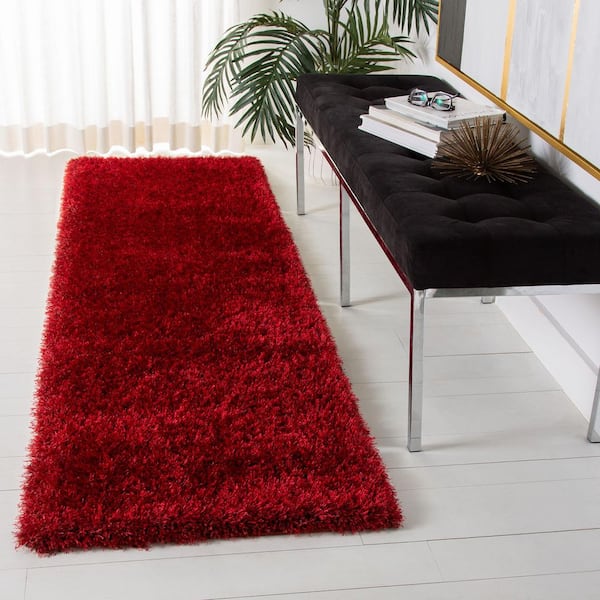 Charlotte Shag 2 ft. x 8 ft. Red Minimalist Solid Textured Runner Rug