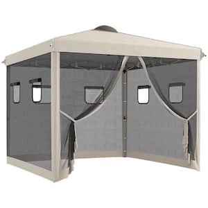 10 ft. x 10 ft. Beige Pop Up Canopy Tent with Netting, Windows and Carry Bag