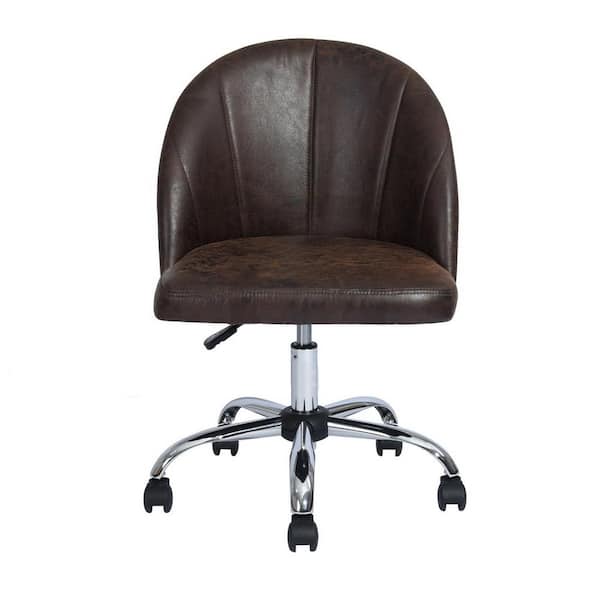 LUCKY ONE Brown / PU Leather Seat Brede Task Chair Swivel Height Adjustable Armless Office Chairs
