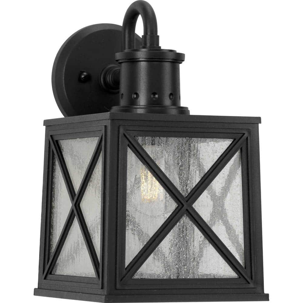 Black Metal Outdoor Lantern with Clear Seeded Glass