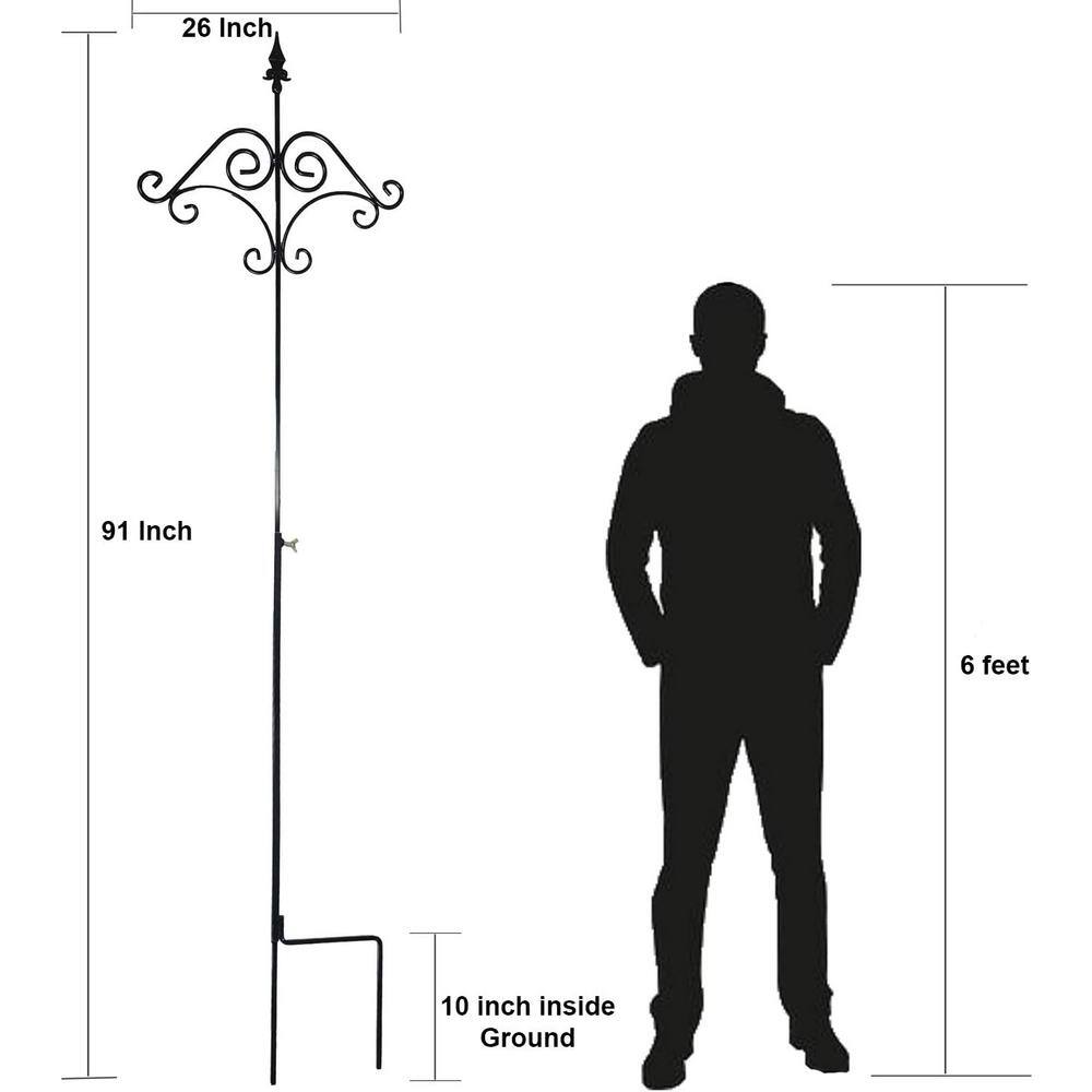 91-Inch Black Metal Floral Design Shepherd's Hook, 2 Pack