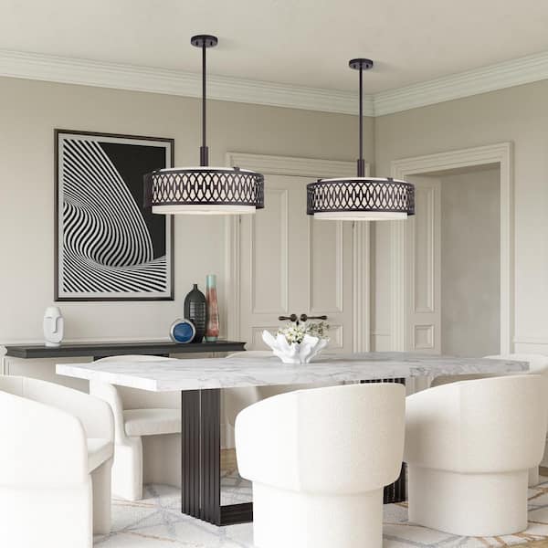 Vistaview 4-Light English Bronze Chandelier with Oatmeal Fabric Shade