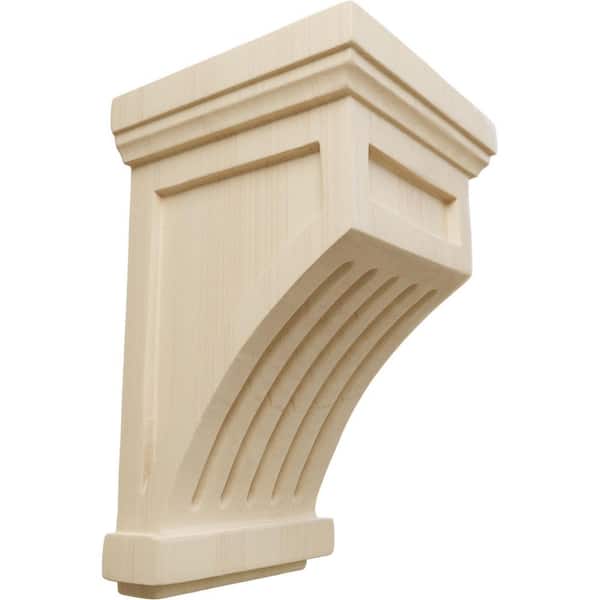 Ekena Millwork 4-1/4 in. x 4-1/4 in. x 7 in. Rubberwood Fluted Corbel