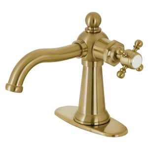 Nautical Single-Handle Single-Hole Bathroom Faucet with Push Pop-Up and Deck Plate in Brushed Brass