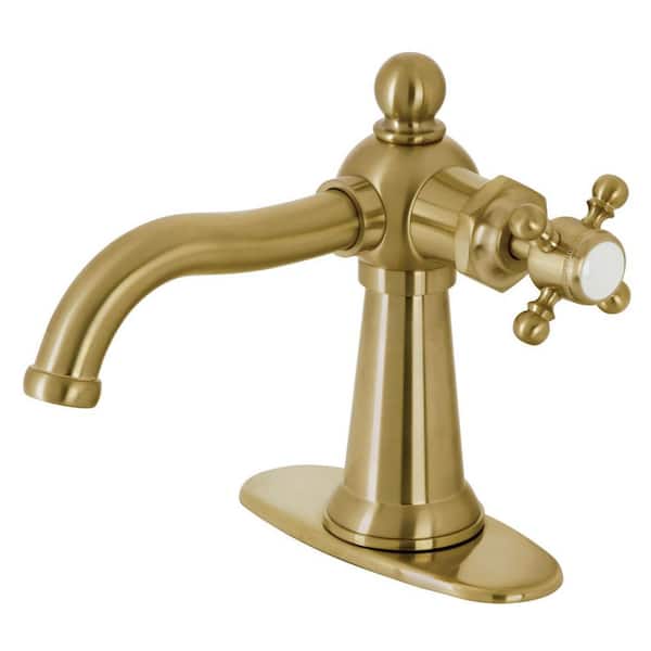 Kingston Brass Nautical Single-Handle Single-Hole Bathroom Faucet with Push Pop-Up and Deck Plate in Brushed Brass
