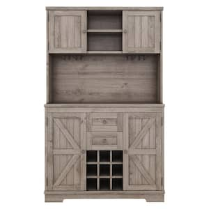 47 in. W x 16 in. D x 74 in. H Brown Linen Cabinet, Coffee Bar Cabinet Kitchen Cabinet, Farmhouse Wine Cabinet