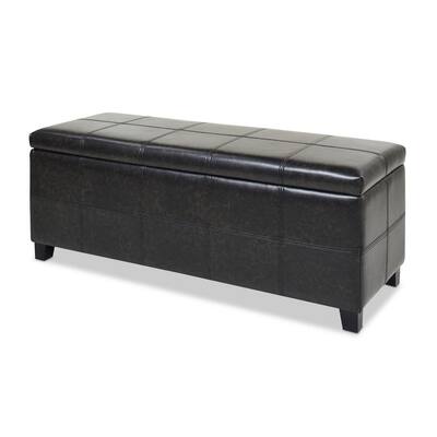 Ryan 48 x 18 x 17.75 in. Vintage Black Brown Faux Leather Upholstered Storage Accent Bench
