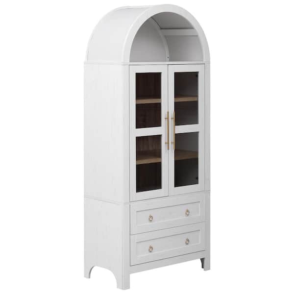 71 Inch Tall Arched Kitchen Pantry Cabinet with 2 Large Drawers White