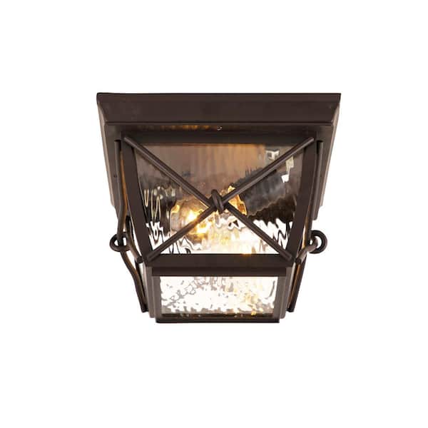 Springbrook 2-Light Bronze Outdoor Ceiling Light Flush Mount Light with Clear Water Glass Shade