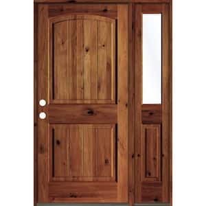 44 in. x 80 in. Rustic Knotty Alder Right-Hand/Inswing Clear Glass Red Chestnut Stain Wood Prehung Front Door with RHSL