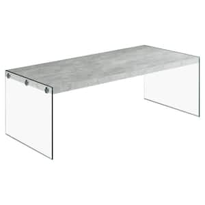 44 in. Gray/Clear Large Rectangle Wood Coffee Table with Tempered Glass