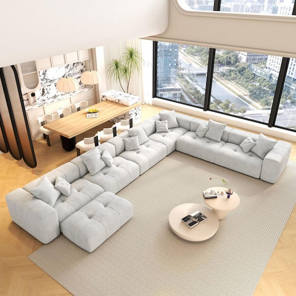7-Piece Linen Oversized 184 in. W Sectional Sofa Modular Free Combination Living Room Set in. Beige