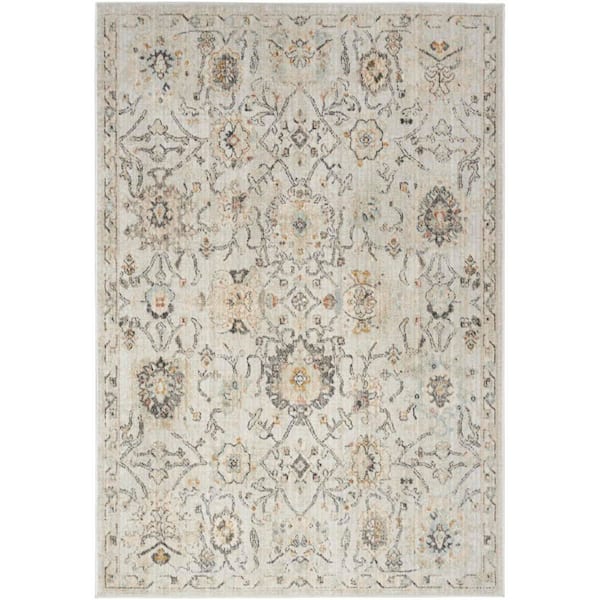 Nourison Oushak Home Grey 6 ft. x 9 ft. Floral Traditional Area Rug