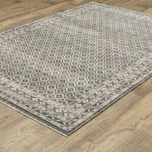Channing Gray/Beige Doormat 3 ft. x 5 ft. Faded Geometric Border Polyester Fringe Edge Indoor Area Rug