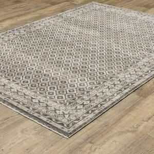 Channing Gray/Beige 8 ft. x 11 ft. Faded Geometric Border Polyester Fringe Edge Indoor Area Rug