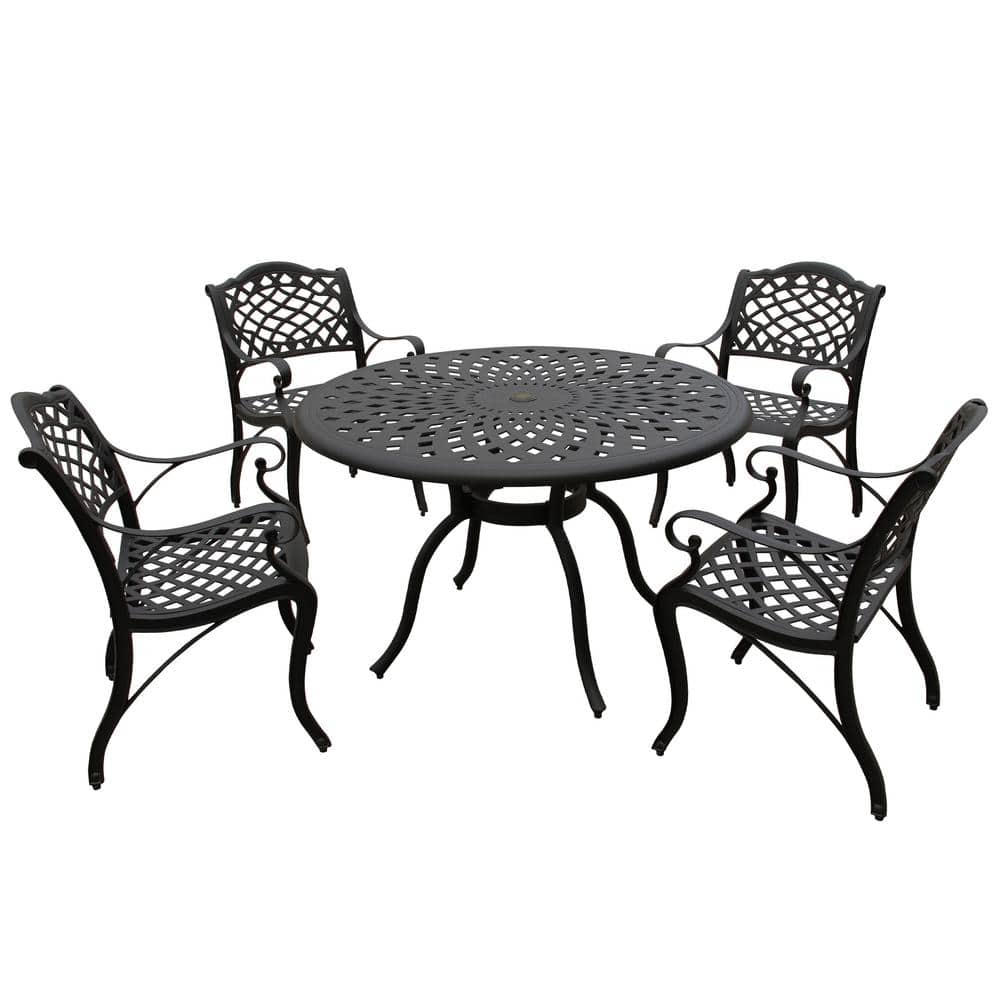 Oakland Living Black 5Piece Round Aluminum Mesh Outdoor Dining Set with 4Chairs 13891059(4