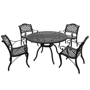 Black 5-Piece Round Aluminum Mesh Outdoor Dining Set with 4-Chairs