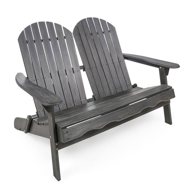 Siavonce Dark Gray Solid Wood Outdoor Adirondack Loveseat Sofa