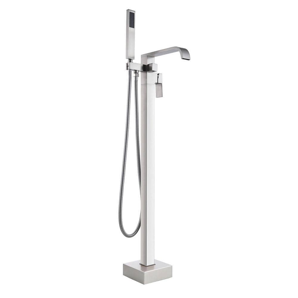 LB680007BN 1-Handle Freestanding Floor Mount Tub Faucet Bathtub Filler with Hand Shower in Brush Nickel -  LANBO