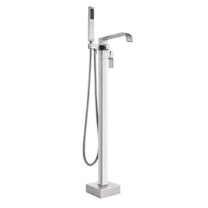 LB680007BN 1-Handle Freestanding Floor Mount Tub Faucet Bathtub Filler with Hand Shower in Brush Nickel