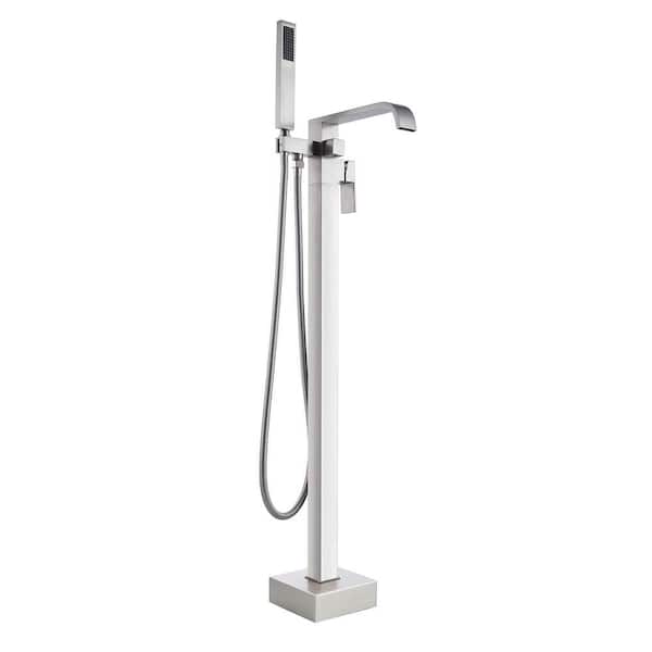 LANBO LB680007BN 1-Handle Freestanding Floor Mount Tub Faucet Bathtub Filler with Hand Shower in Brush Nickel