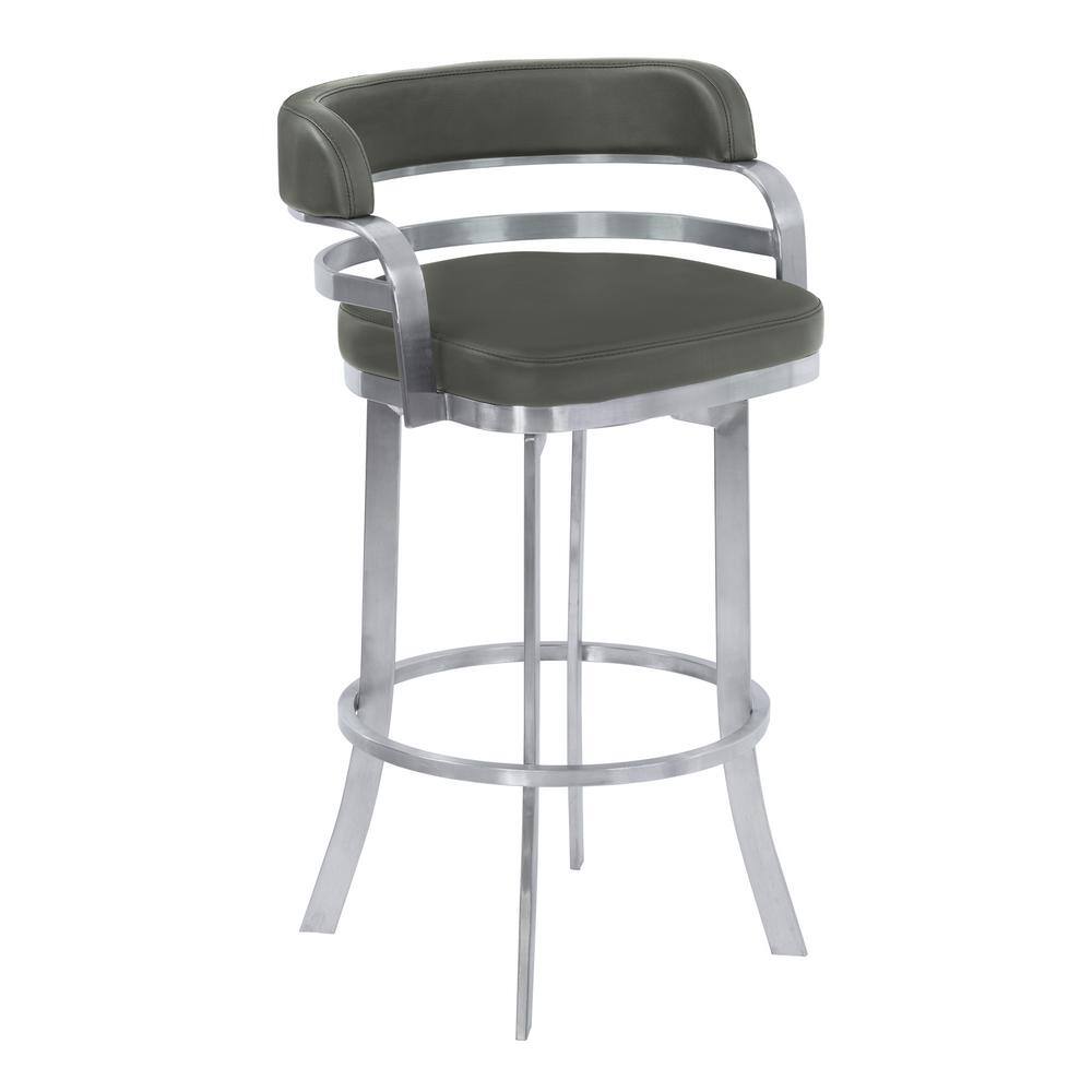Prinz 26" Gray Faux Leather and Stainless Steel Swivel Bar Stool