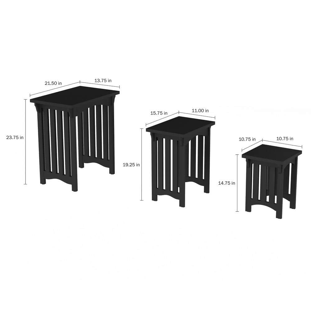 Black Rectangular Mission Style 3-Piece Nesting Tables