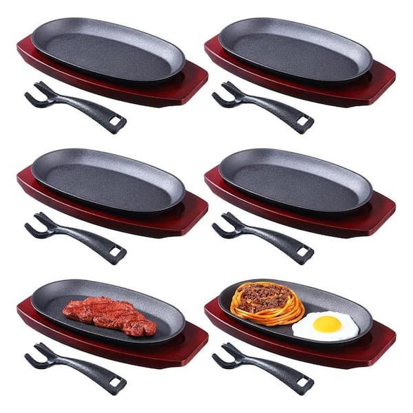 Tortillada キャストアイアン ファヒータパンセット 6点セット JFVKAF 12-Piece Oval Cast Iron Fajita Skillet Pan Set with Wooden