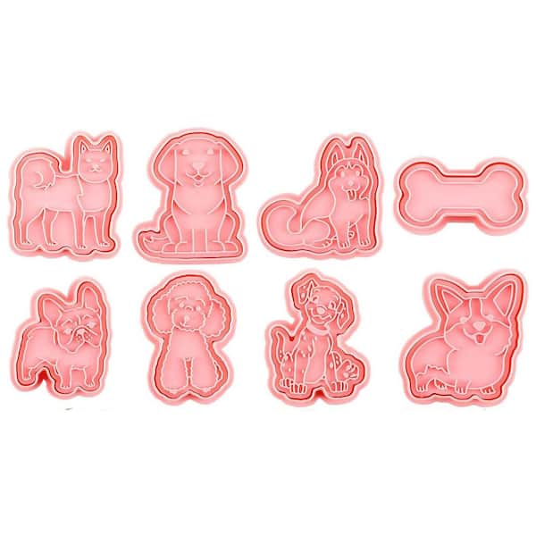 8 Piece Vivid Style Dog Shape PVC Pancake Mold Set Puppy Theme Embossed Cookie Fondant Biscuit Baking Molds