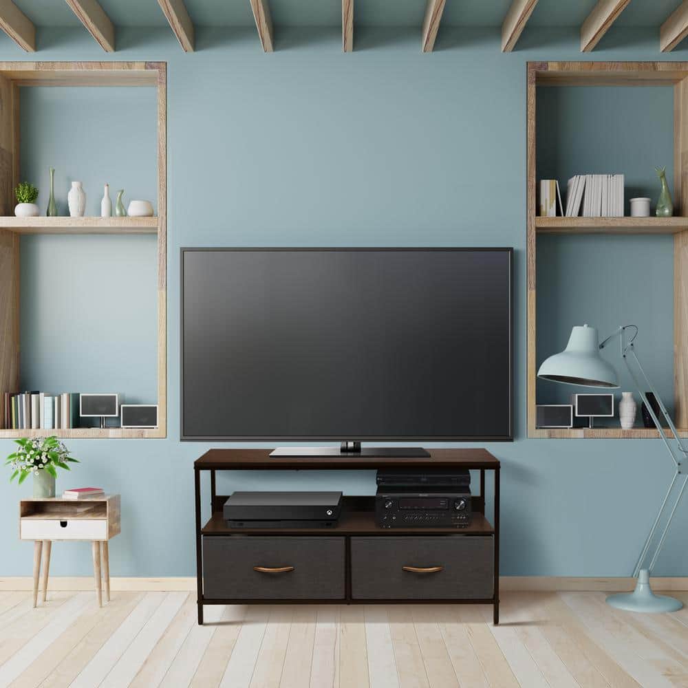 Sorbus 38.75'' Brown TV Stand with Foldable Fabric Drawers