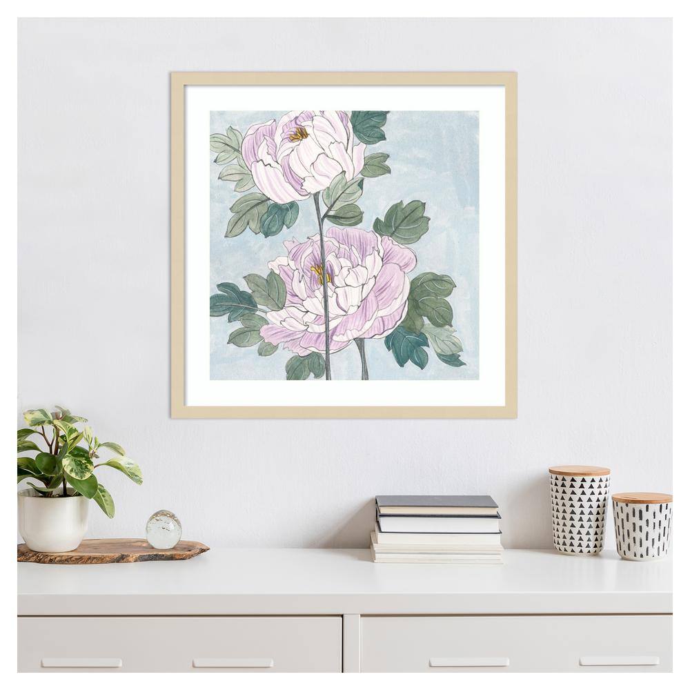 Striped Peonies IV Light Purple and Green Framed Print
