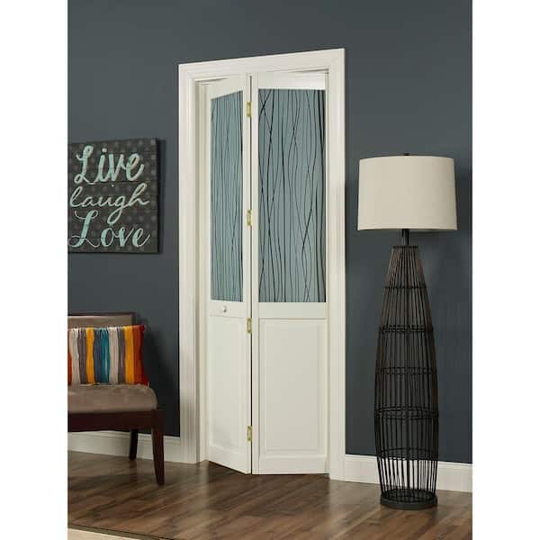 24 in. x 80 in. Grass Glass Over Raised Panel 1/2-Lite Decorative Pine Wood Interior Bi-fold Door