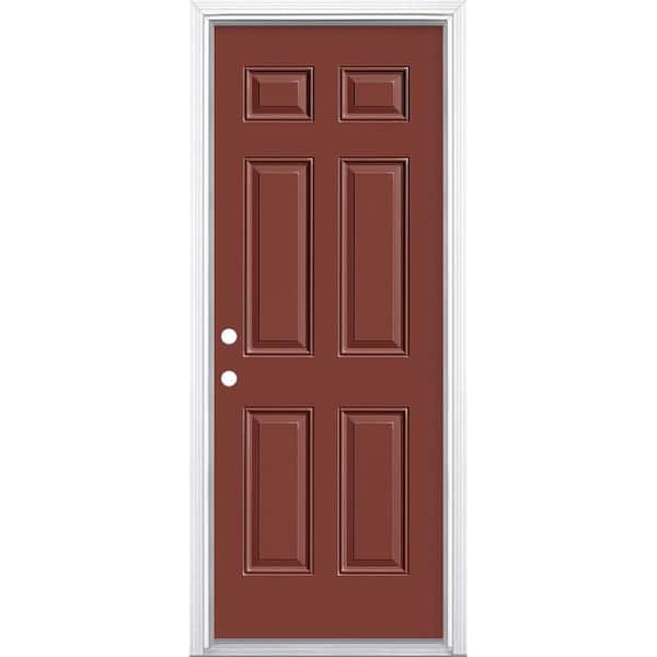 Masonite 30 in. x 80 in. 6-Panel Right-Hand Inswing Painted Steel Prehung Front Exterior Door with Brickmold