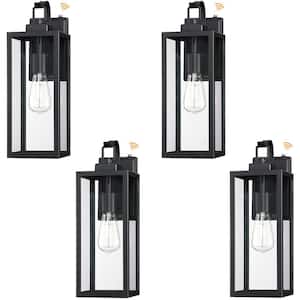 1-Light Matte Black Outdoor Wall Lantern Sconce Sensor with Clear Glass (4-Pack)
