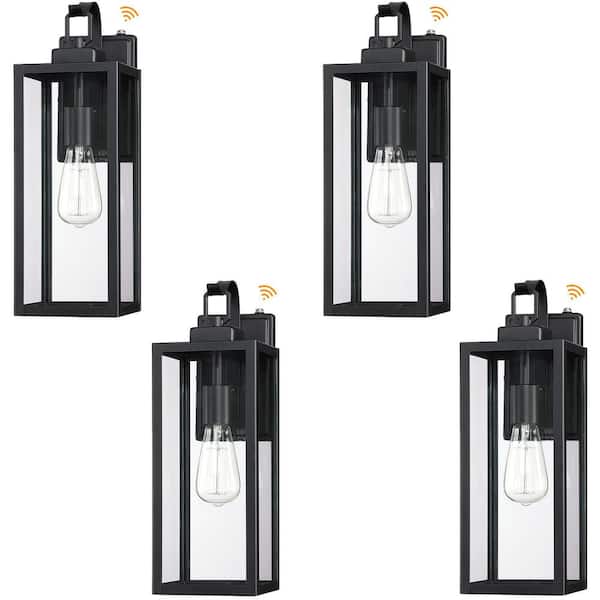 Uixe 1-Light Matte Black Outdoor Wall Lantern Sconce Sensor with Clear Glass (4-Pack)